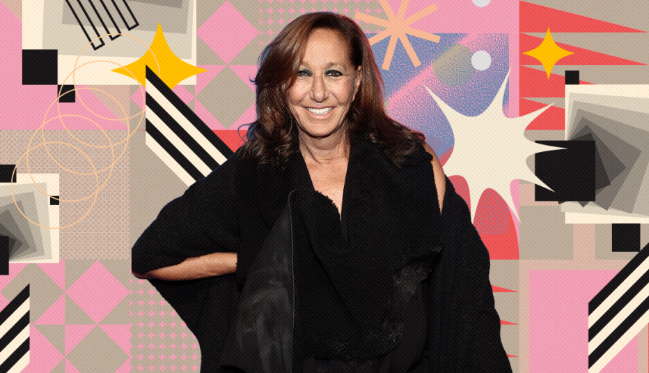 Donna Karan on colorful, flashy background with all sorts of shapes and symbols donna karan on colorful, flashy background with all sorts of shapes and symbols