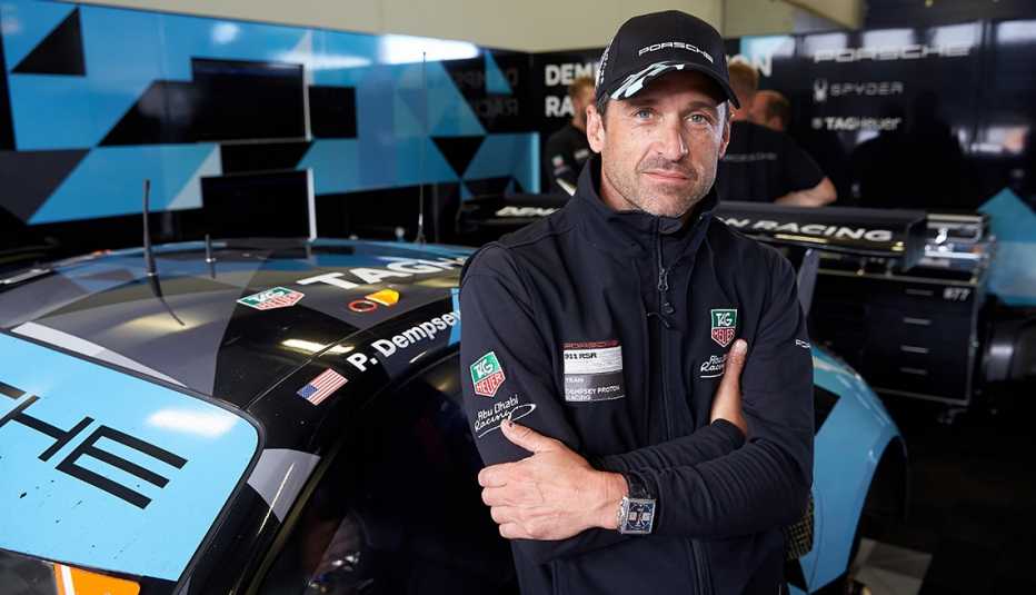 Patrick Dempsey prepares himself in the box for the qualifying of the WEC six-hour-race at Nuerburgring