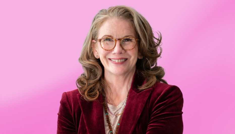 melissa gilbert on pink ombre background
