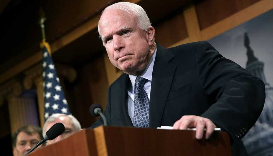 Sen. John McCain (R-AZ) speaks during a press conference at the U.S. Capitol February 5, 2015 in Washington, DC. McCain and a group of bipartisan senators spoke out in favor of arming Ukrainians in their conflict with Russia. (Photo by Win McNamee/Getty I Sen. John McCain (R-AZ) speaks during a press conference at the U.S. Capitol February 5, 2015 in Washington, DC. McCain and a group of bipartisan senators spoke out in favor of arming Ukrainians in their conflict with Russia. (Photo by Win McNamee/Getty I