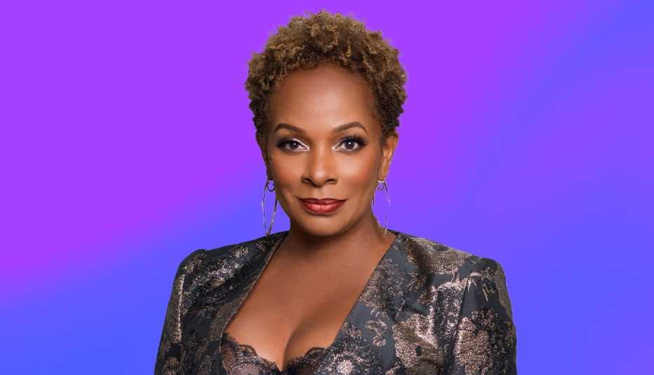 vanessa bell calloway against purple and blue ombre background