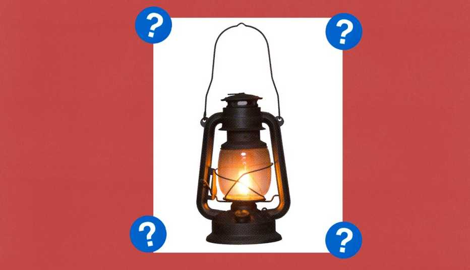 Lantern; surrounded by blue circles with question marks in them