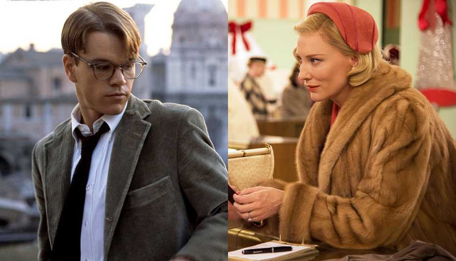 Matt Damon in the film The Talented Mr. Ripley and Cate Blanchett in the film Carol