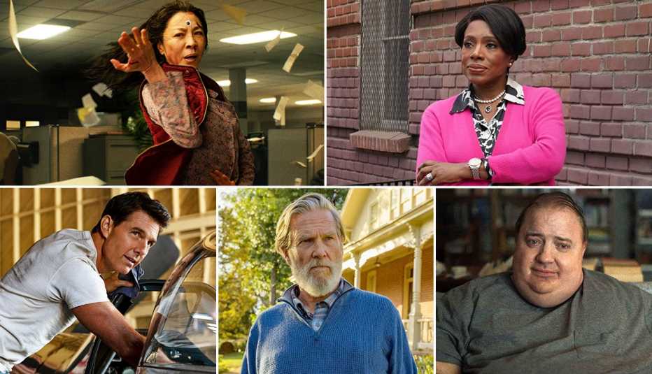Michelle Yeoh in the film Everything Everywhere All at Once, Sheryl Lee Ralph stars in the ABC series Abbott Elementary, Brendan Fraser stars in The Whale" Jeff Bridges stars in the FX series The Old Man and Tom Cruise in the film Top Gun: Maverick