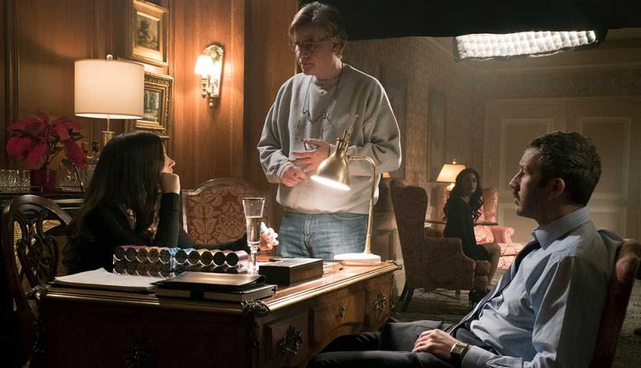 Aaron Sorkin directs Jessica Chastain and Chris O'Dowd on the set of MOLLY'S GAME.