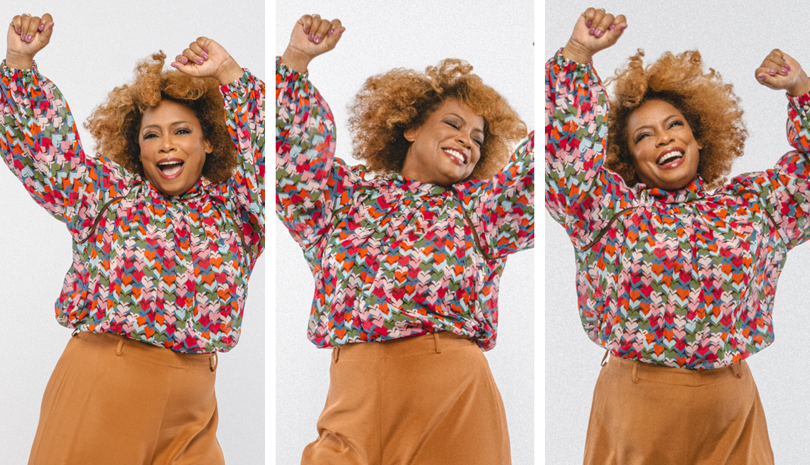 three photos of actress aunjanue ellis dancing
