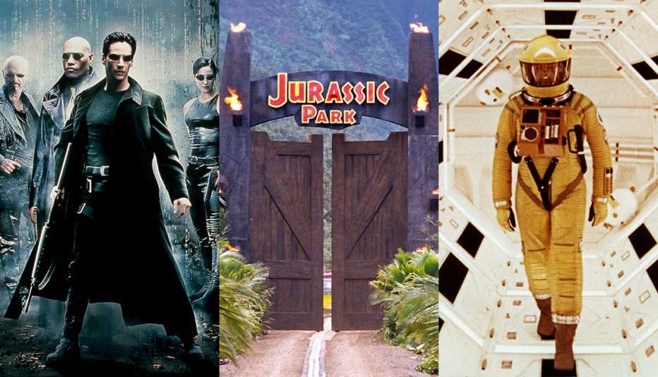 Side by side images of The Matrix, Jurassic Park and 2001 A Space Odyssey Side by side images of The Matrix, Jurassic Park and 2001 A Space Odyssey