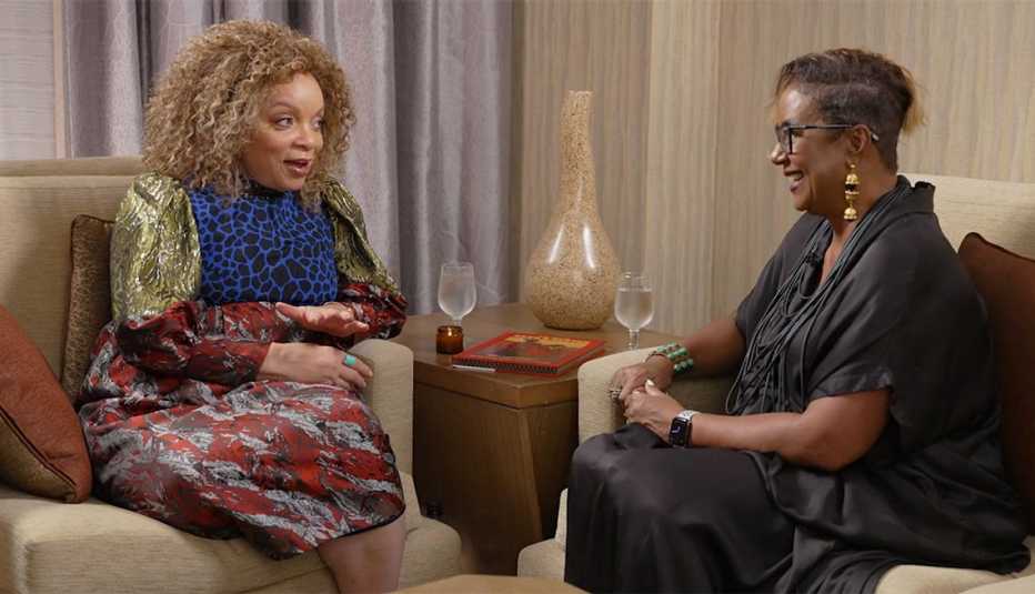 Ruth E. Carter talks with Harriette Cole during the “Real Conversations With AARP” discussion