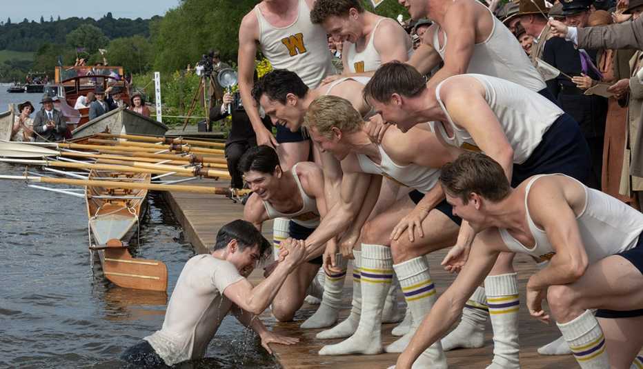 Luke Slattery, Jack Mulhern, Wil Coban, Tom Varey, Callum Turner, Sam Strike and Thomas Elms in "The Boys in the Boat."