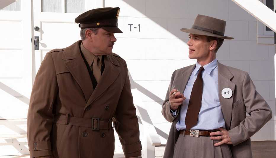 matt damon and cillian murphy in a scene from the film oppenheimer