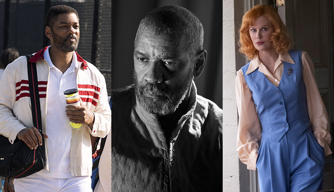 Will Smith in King Richard, Denzel Washington in The Tragedy of Macbeth and Nicole Kidman in Being the Ricardos