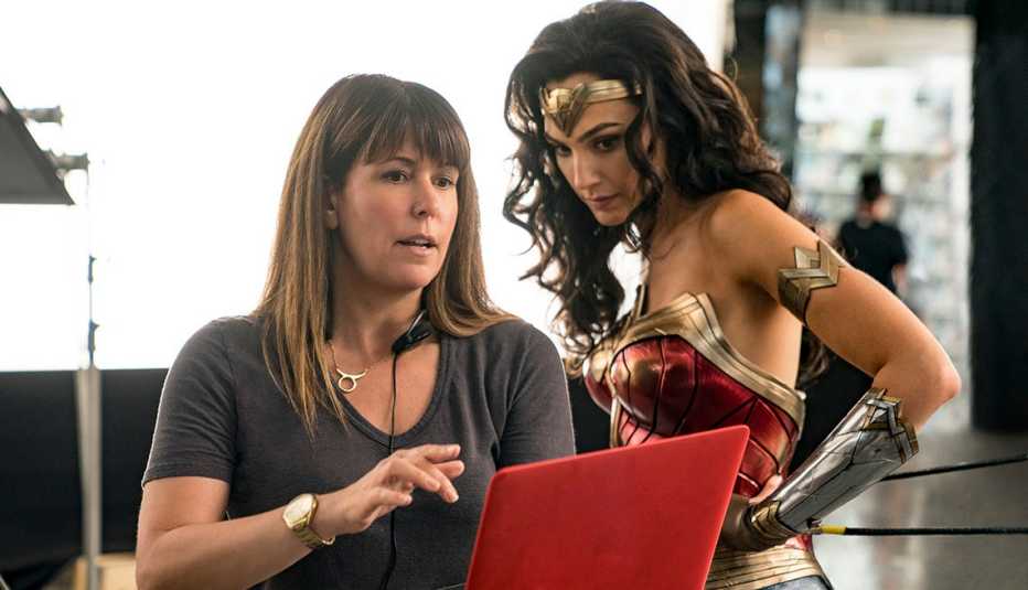 Director Patty Jenkins and actress Gal Gadot on the set of Wonder Woman 1984 Director Patty Jenkins and actress Gal Gadot on the set of Wonder Woman 1984