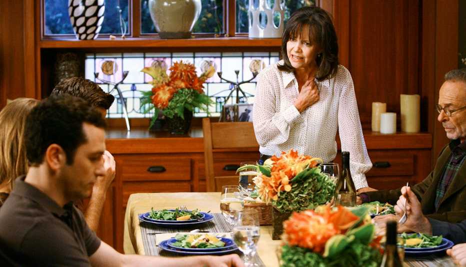Sally Field standing up at the dinner table in a scene from Brothers and Sisters." Sally Field standing up at the dinner table in a scene from Brothers and Sisters."