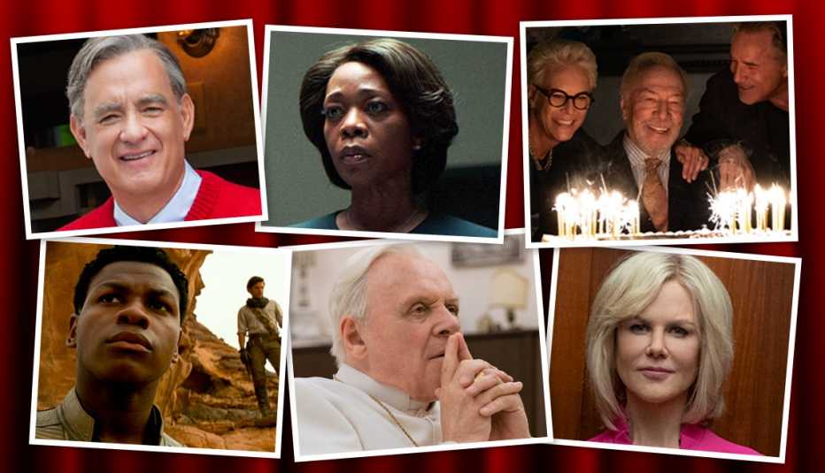 (Clockwaise from top l): Tom Hanks, Alfre Woodard, Jamie Lee Curtis, Don Johnson, John Boyega, Anthony Hopkins, Nicole Kidman