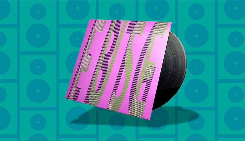 Music album cover with record sticking out of it; giant letters F U S E and E B T G on cover music album cover with record sticking out of it; giant letters f u s e and e b t g on cover