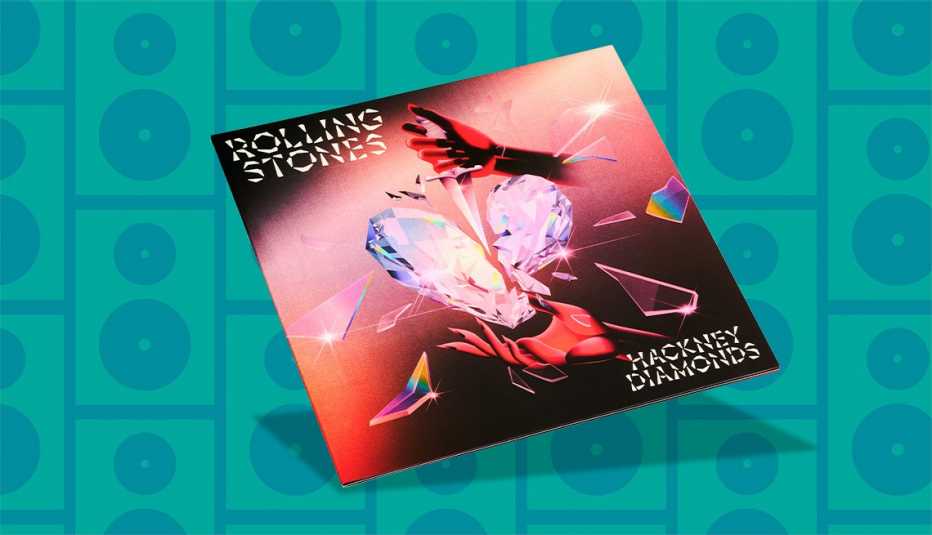 music album cover with words rolling stones, hackney diamonds
