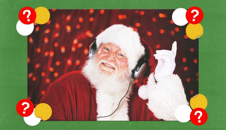 santa listening to music on headphones