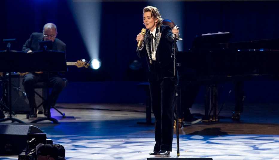 Brandi Carlile singing during her performances at the presentation of the Gershwin Prize honoring Joni Mitchell