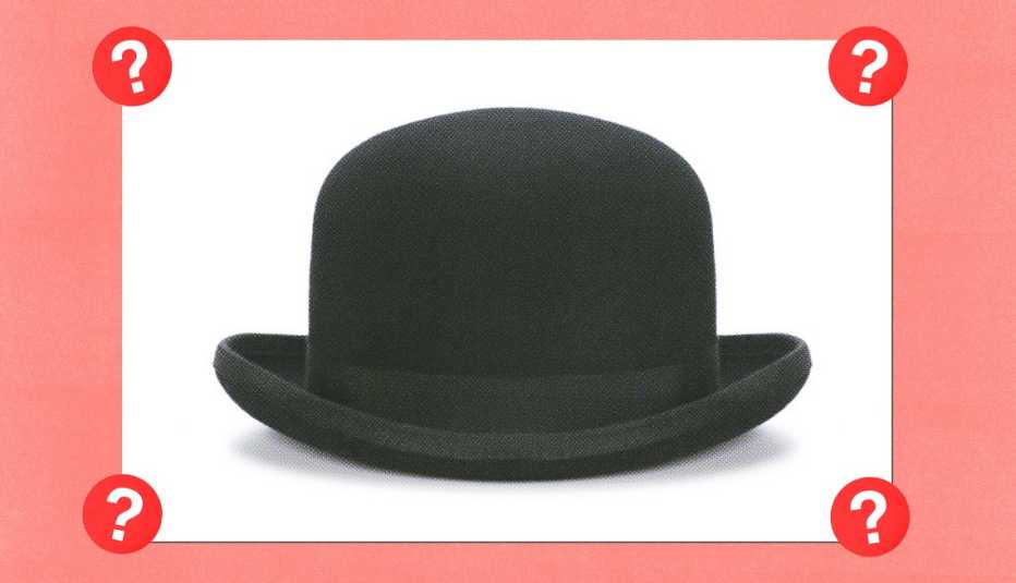 Black hat; surrounded by red circles with question marks in them