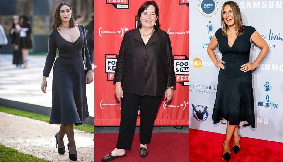 Monica Bellucci, Ina Garten and Mariska Hargitay showing muscular calves