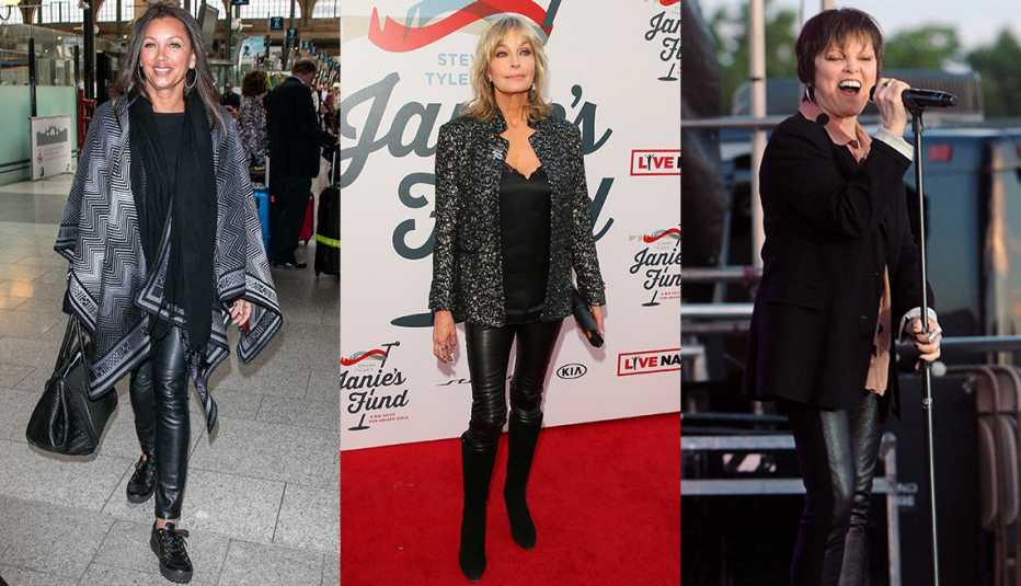 Women wearing black leggings. 