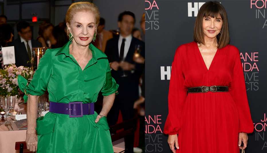 Carolina Herrera belts a green shirtdress, Mary Steenburgen in black narrow belt