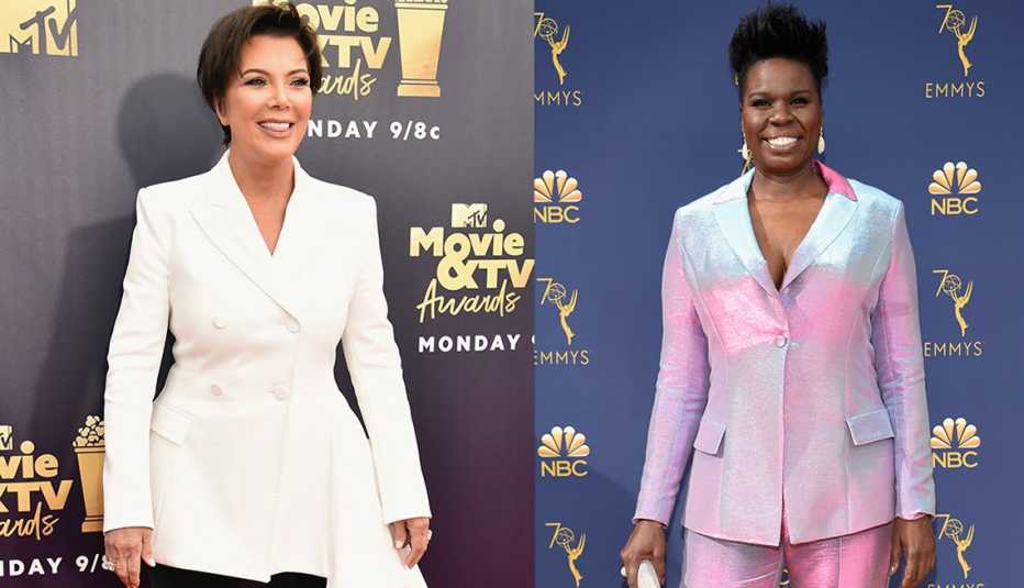 Kris Jenner in white nipped waist jacket, Leslie Jones in  pantsuit 
