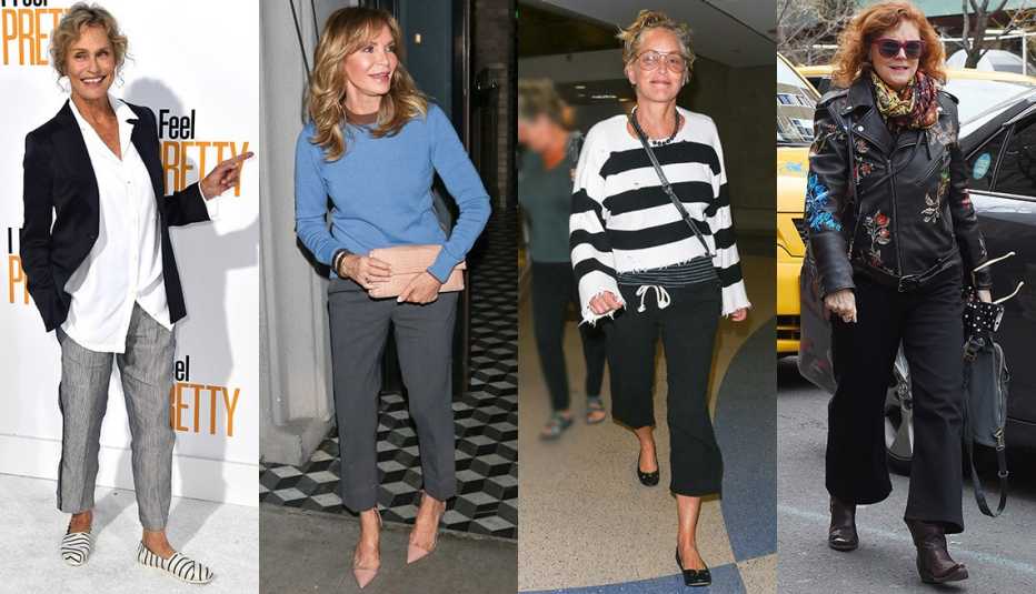 Lauren Hutton, Jaclyn Smith, Sharon Stone and Susan Sarandon wearing pants.