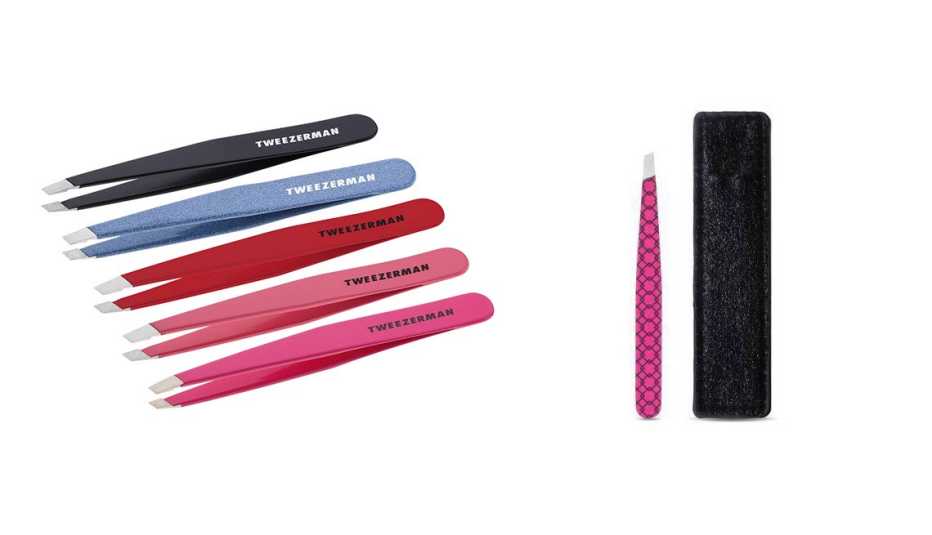 Tweezerman Slant Tip Tweezer and Japonesque Velvet Touch Slant Tweezer with Pouch