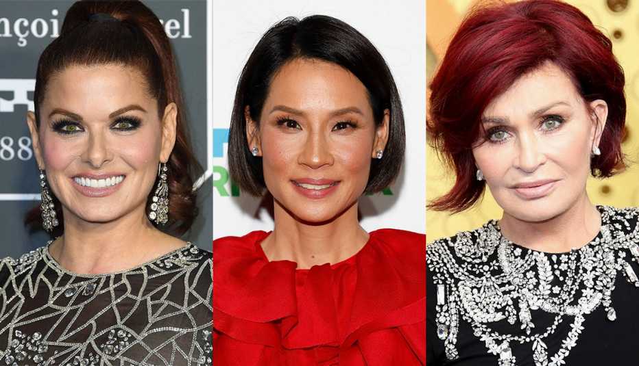 Debra Messing, Lucy Liu, Sharon Osbourne red hair, defined eye pop of black pencil, nude lip