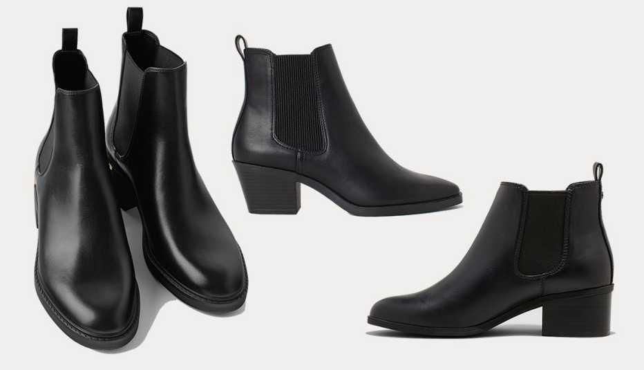 (l to r): Zara Low-Heeled Ankle Boots with Trim at Heel, H &amp; M Ankle Boots, A New Day  Ellie Chelsea Bootie