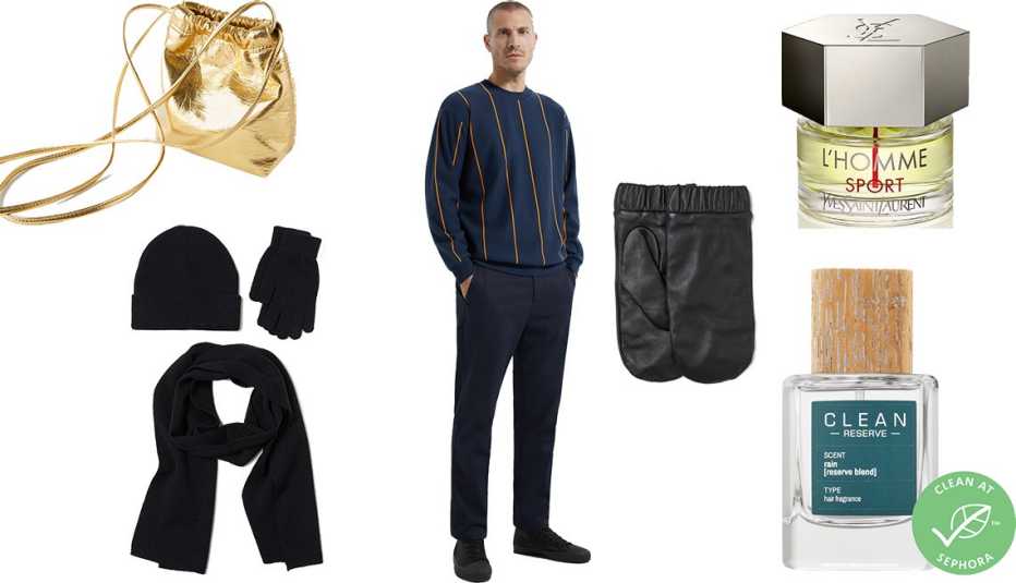 Zara Gold Mini Bucket Bag, H&M 3-Piece Set, Zara Sweatshirt with Vertical Stripes, H&M Leather Mittens, Yves Saint Laurent L’ Homme Sport Eau de Toilette, Clean Reserve Rain Hair Mist Zara Gold Mini Bucket Bag, H&M 3-Piece Set, Zara Sweatshirt with Vertical Stripes, H&M Leather Mittens, Yves Saint Laurent L’ Homme Sport Eau de Toilette, Clean Reserve Rain Hair Mist