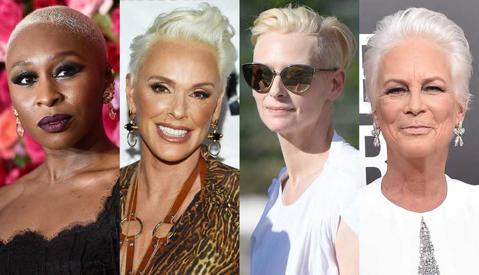 Cynthia Erivo, Brigitte Nielson, Tilda Swinton and Jamie Lee Curtis with various hair styles