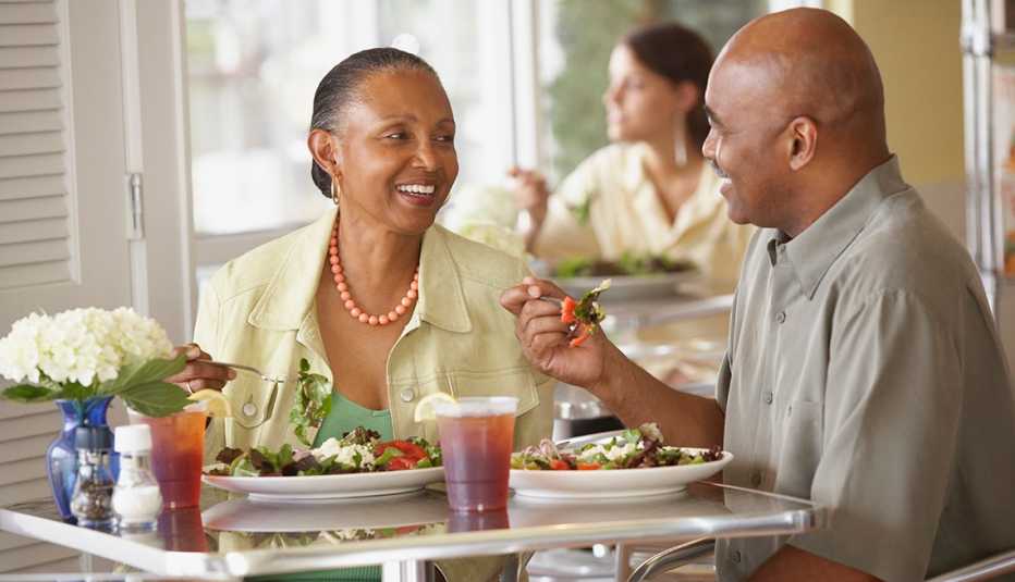 A couple eating at a restaurant