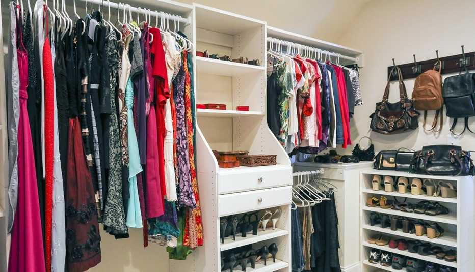 Closet divided into various sections