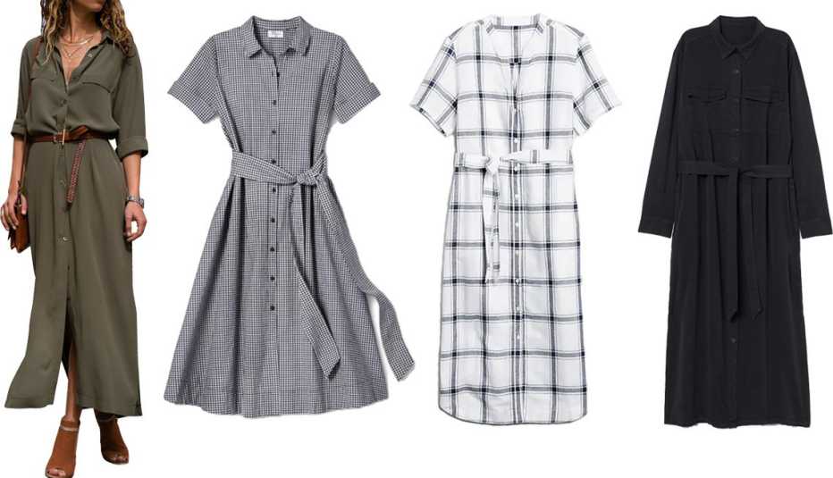 Sexy Dance Womens Long Sleeve Maxi Shirt Dress in Army Green Lisa Marie Fernandez for Target Womens Small Gingham Button Front Shirtdress in Black White Gap Midi Shirt dress in Linen Cotton in Navy Blue Windowpane Plaid H and M Denim Shirtdress in Black