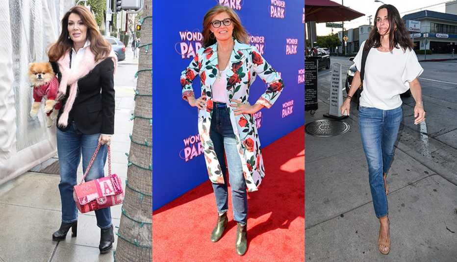 Lisa Vanderpump Connie Britton and Courteney Cox all wearing straight leg jeans