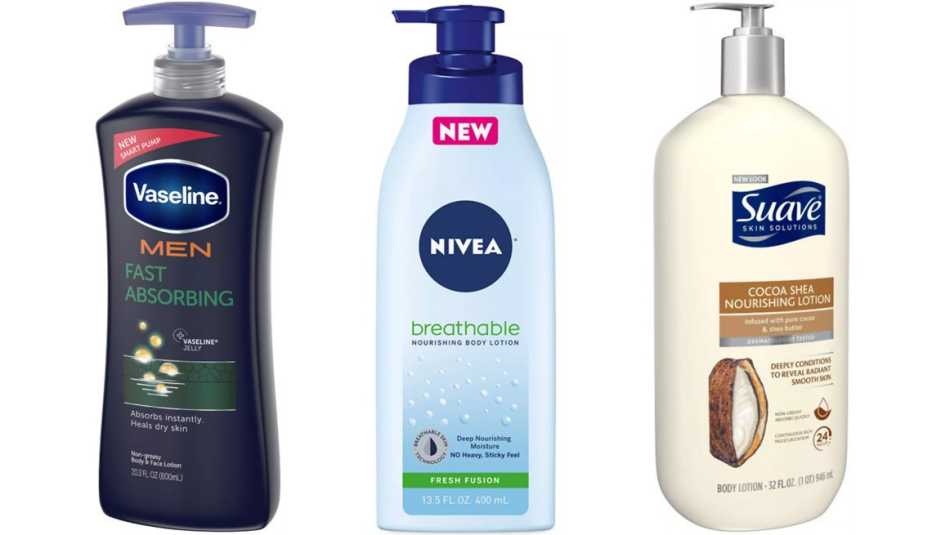 Vaseline Men Fast Absorbing Body & Face Lotion; Nivea Breathable Fresh Fusion Body Lotion; Suave Smoothing Cocoa Shea Nourishing Body Lotion