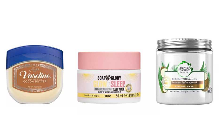 vaseline cocoa butter petroleum jelly soap and glory glow to sleep vitamin c sleep mask herbal essences bio renew coconut milk and aloe hair mask
