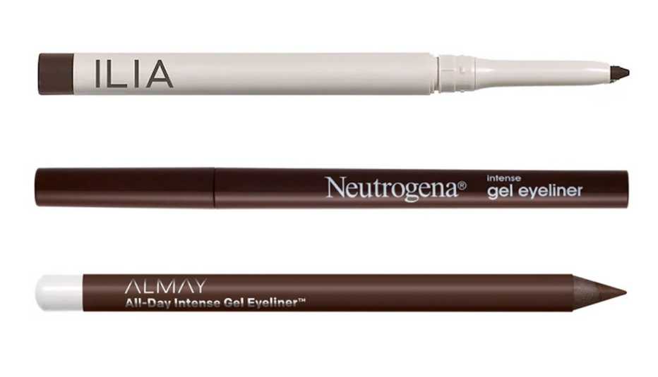 Ilia Clean Line Gel Eyeliner in dusk; Neutrogena Intense Gel Eyeliner in 30 dark brown; Almay All Day Intense Gel Eyeliner in deep chestnut