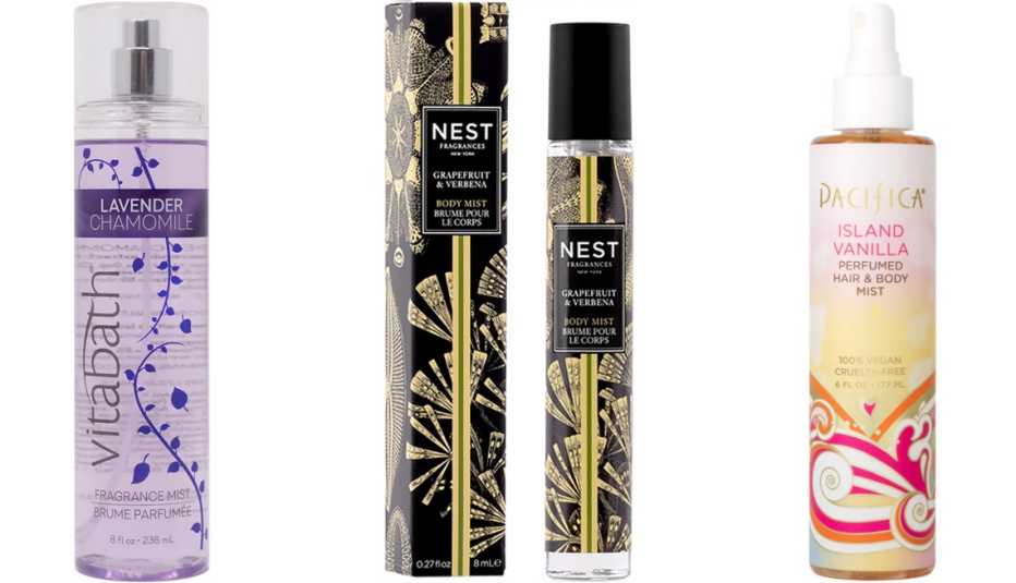Vitabath Lavender Chamomile Fragrance Mist; Nest Fragrances Grapefruit & Verbena Body Mist; Island Vanilla by Pacifica Perfumed Hair & Body Mist