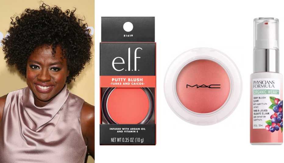 Viola Davis; e.l.f. Putty Blush in Turks and Caicos; MAC Glow Play Blush in 2 Grand; Physicians Formula Dewy Blush Elixir in Apricot Glow