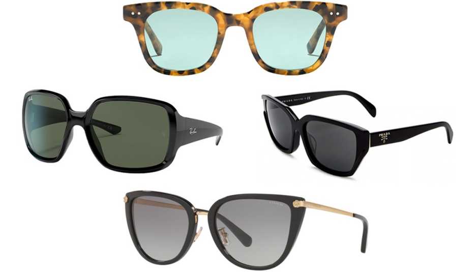 Ray-Ban RB4347; J.Crew Cape Sunglasses in Pecan Tort; Prada Women&rsquo;s Square Sunglasses in Black/Smoke; Coach 0HC8276 500211 56 in black