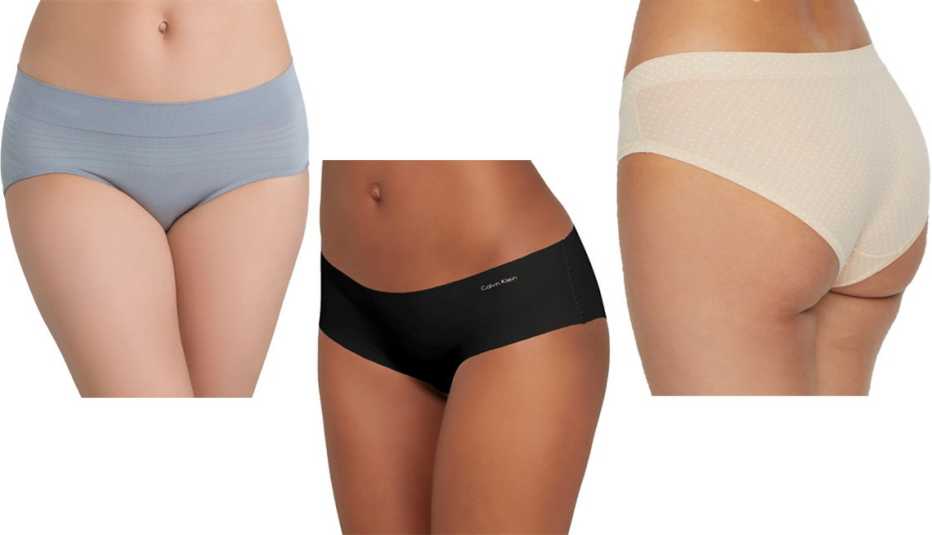 Warner’s No Pinching. No Problems. Hipster; Calvin Klein Invisibles Hipster; Maidenform Comfort Devotion Ultra-Light Hipster