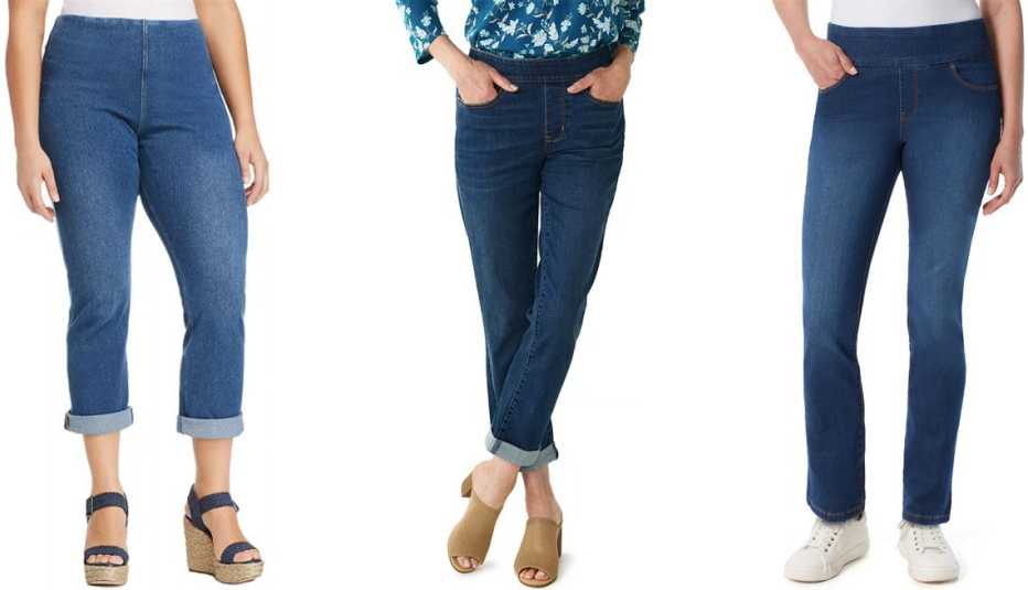 Lysee Plus Pull-On Boyfriend Jeans in Mid Wash; Women’s Croft & Barrow Girlfriend Pull-On Jeans in Medium Wash; Women’s Gloria Vanderbilt Amanda Pull-On Jeans in Vermont