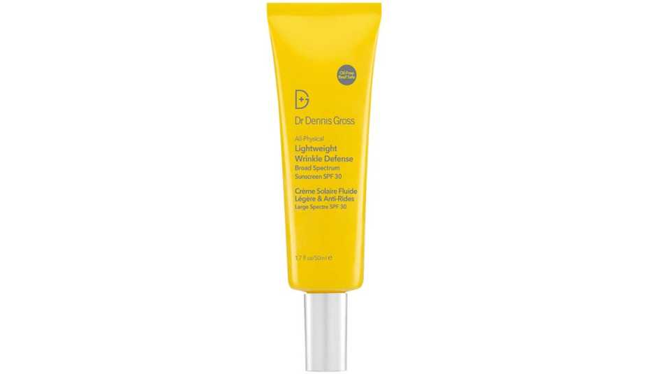 A bottle of Doctor Dennis Gross Skincare All-Physical Lightweight Wrinkle Defense Broad Spectrum Sunscreen SPF 30