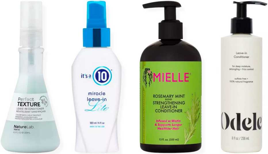 NatureLab Tokyo Perfect Texture Leave-In Conditioner; It’s a 10 Miracle Leave-In Lite; Mielle Rosemary Mint Strengthening Leave-In Conditioner; Odele Leave-In Conditioner for Wavy to Curly Hair