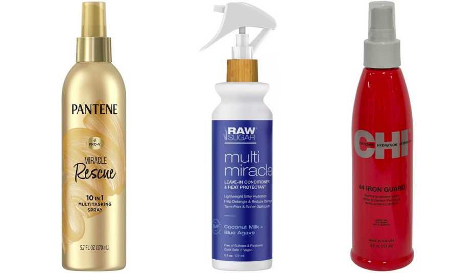 Pantene Pro-V Miracle Rescue 10-in-1 Multitasking Spray; Raw Sugar Multi Miracle Coconut Milk and Blue Agave Leave-In Conditioner & Heat Protectant; CHI 44 Iron Guard Thermal Protection Spray
