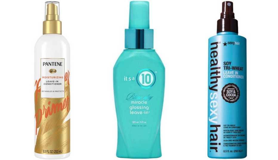 Pantene Pro-V Moisture Detangling Leave-In Conditioner; It’s a 10 Blowdry Miracle Glossing Leave-In Conditioner; Sexy Hair Soy Tri-Wheat Leave-In Conditioner