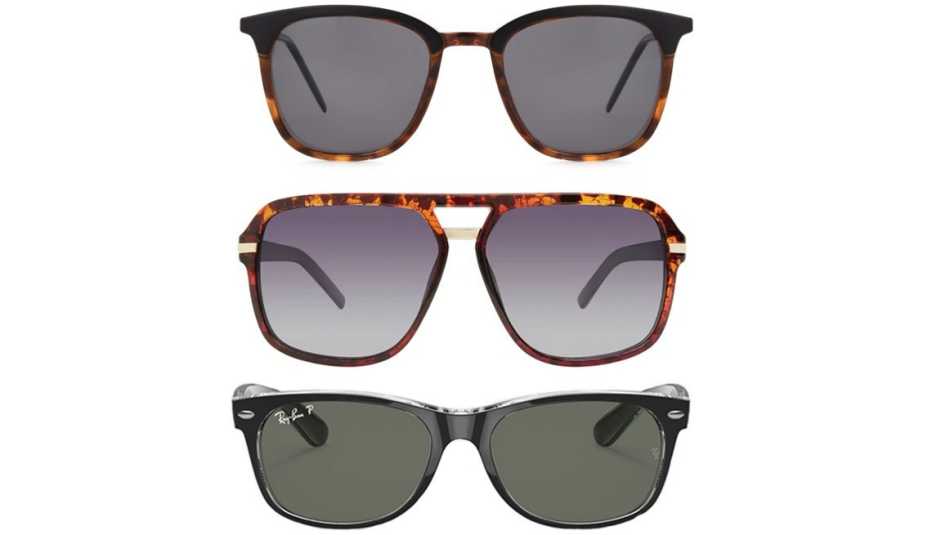 Foster Grant Marli Polarized for Digital; Privé Revaux The Bruce 2.0 in Chestnut Brown Tort; Ray-Ban RB2132 New Wayfarer Classic in Black/Polarized Green